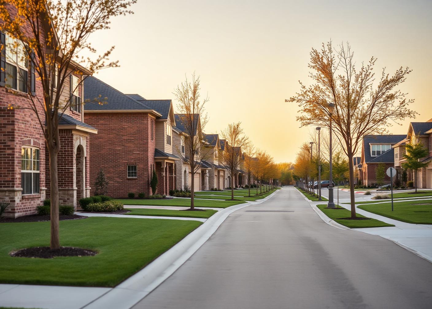 Newly built homes along a street in the Bel Air Village community in Sherman, Texas