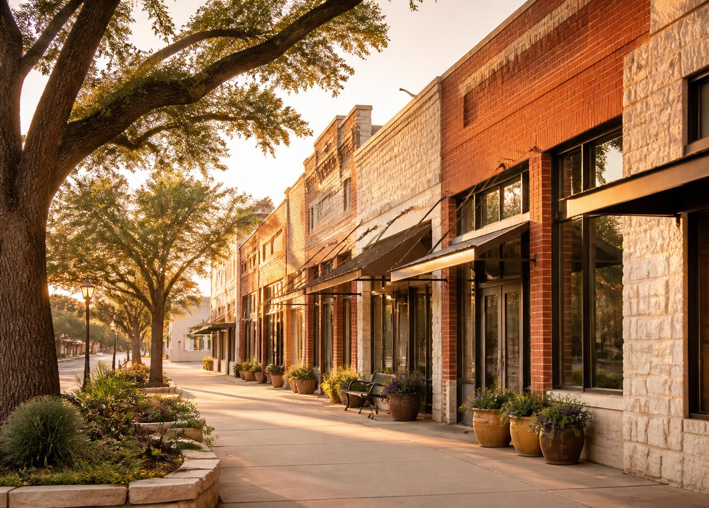 Historic downtown storefronts in Van Alstyne, Texas